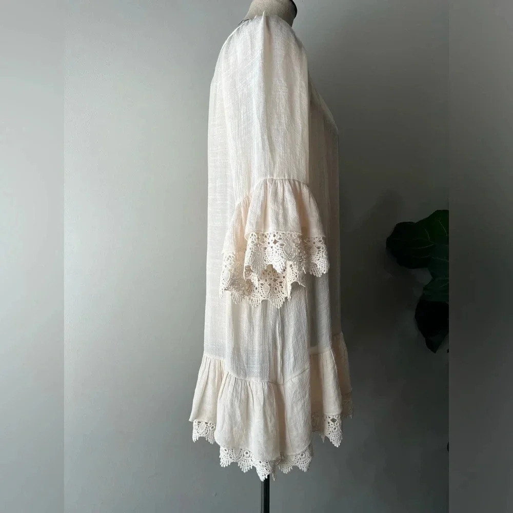 Honeyme size Small mini short boho dress white vacation beach lace macrame Tunic - Picture 8 of 8